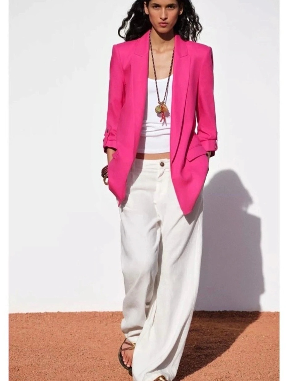 Zara Bubblegum Pink Blazer with Rolled-Up Sleeves